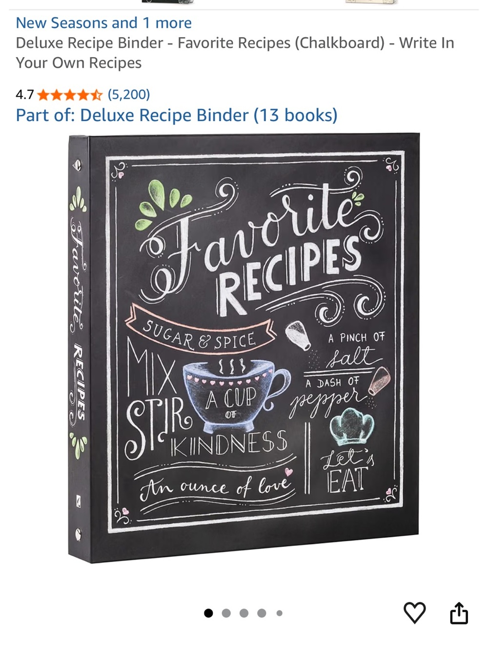 Favorite Recipes Chalkboard Deluxe Recipe Binder - Black